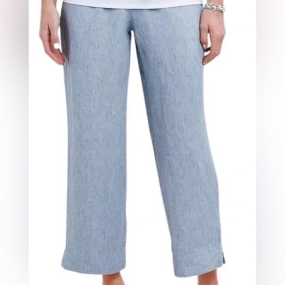 J.Jill  Womens Pants L 100% Linen Lightweight Gray  Pull-On Wide Leg Cropped - Picture 1 of 9